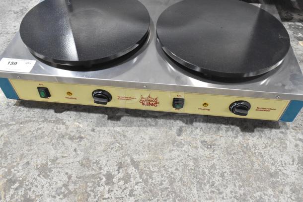 Carnival King 382TCM16DBL crepe maker, stainless steel, dual 16" non-stick plates, 208/240V, brand new condition.