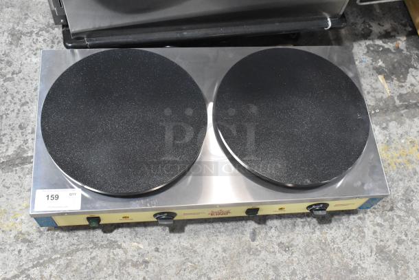 Brand new 2024 Carnival King 382TCM16DBL 16" dual non-stick crepe maker, stainless steel, 208/240V, 1 phase, scratch and dent.