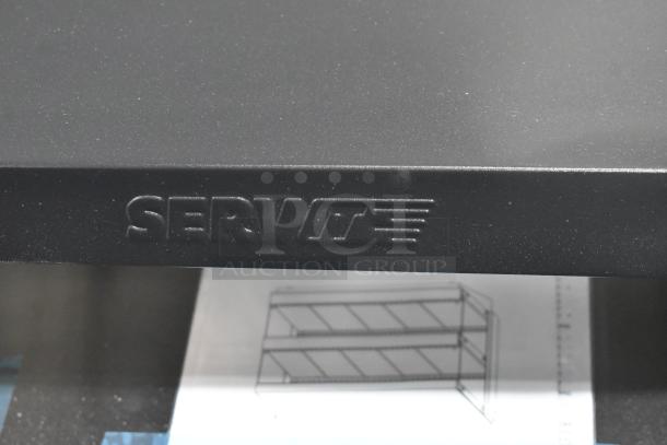 ServIt 423OAM138D heated display merchandiser, black finish, ServIt logo visible, new, slight imperfections.