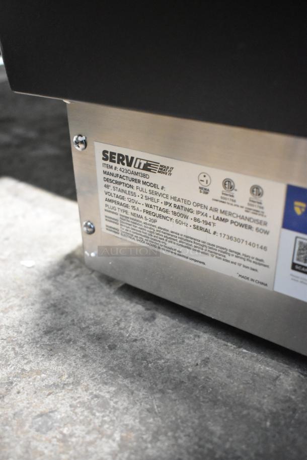 ServIt 423OAM138D 48" heated display merchandiser label, 120V, 2-shelf, full service, model specs, stainless steel.