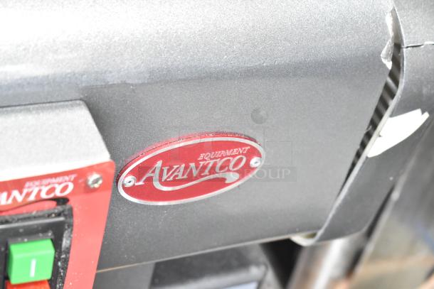 Brand new Avantco MX10H commercial mixer with metal bowl, bowl guard, and whisk. Visible scratches on exterior. 115V, 1 phase.