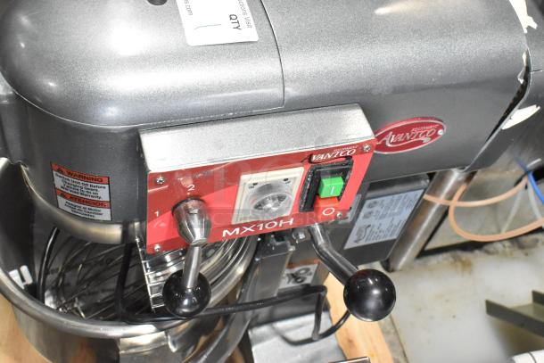 Brand new Avantco MX10H 10-quart mixer, metal construction, includes bowl, guard, whisk, 115V, scratch and dent condition.