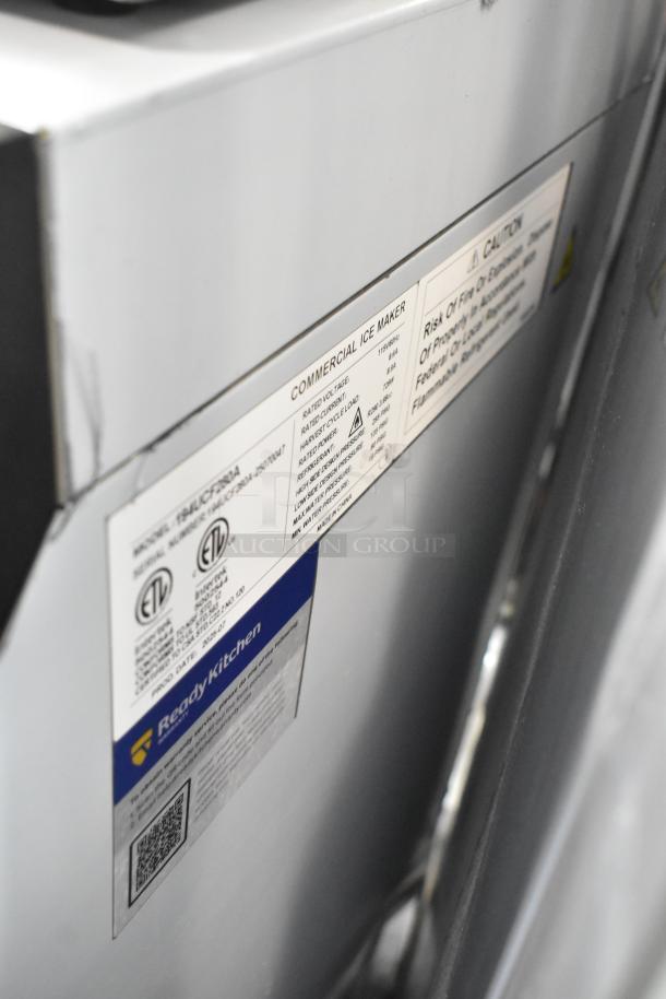 Brand new Avantco 194UCF280A stainless steel undercounter ice machine, scratch and dent, 299 lb capacity, labels visible.