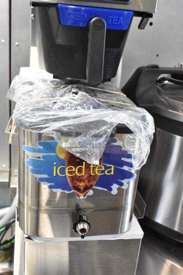 Curtis G4TBP Polaris 3-gallon stainless steel tea brewer, new with minor scratches, features iced tea graphic, 120V.