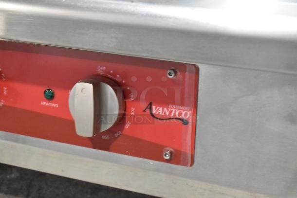 Avantco 177EG60C stainless steel countertop griddle, electric, 208V, 3-phase. Features temperature dial, heating indicator, Avantco logo.
