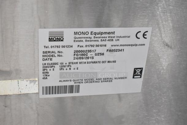 Mono FG180C-UZ56 BX Classic Stainless Steel Combi Convection Oven, serial 2000023517, 208V, 3 phase, with under shelf.