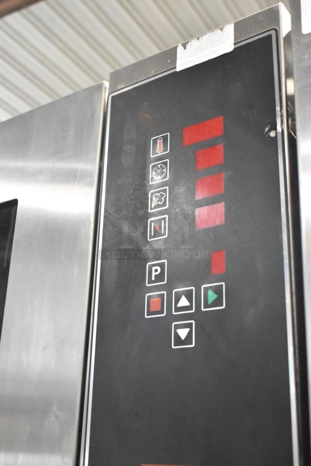 Mono FG180C-UZ52 BX combi convection oven, stainless steel, electric 3-phase, control panel view, on casters.