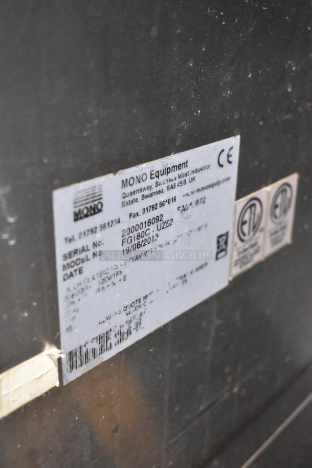 Mono FG180C-UZ52 combi convection oven, stainless steel, label showing model and serial number, on under shelf.