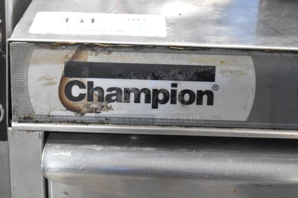 Champion UB30B Stainless Steel Commercial Undercounter Dishwasher, visible wear, 120-208/230V, 1 Phase, branding label partially worn.