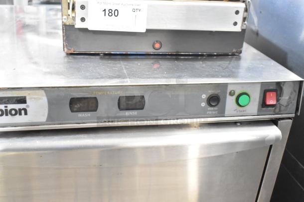 Champion UB30B stainless steel undercounter dishwasher, featuring temperature display and control buttons. Used condition.