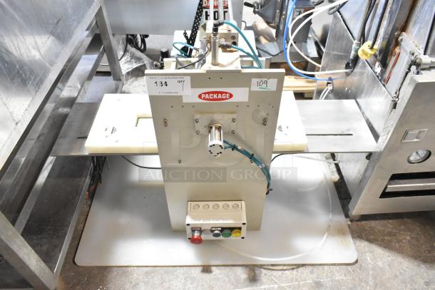 Package Metal Countertop Die Fold Wrapper Machine with control panel; labeled “Package.” Appears in good condition.