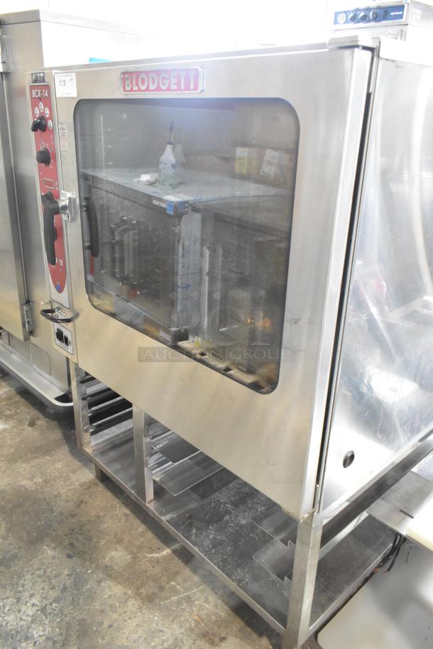 Blodgett BCX-14E stainless steel electric combi convection oven on pan rack, 208V, 3-phase, visible control panel, used condition.