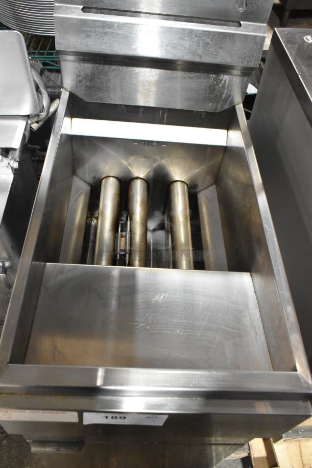 Hangzhou ENFF300L stainless steel commercial propane deep fryer, floor model, 90,000 BTU, on casters, excellent condition.