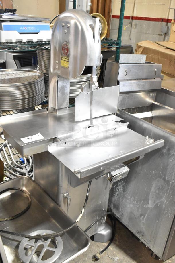 Biro 11 Metal Commercial Floor Meat Saw; stainless steel, used condition, visible Biro logo and warning labels.