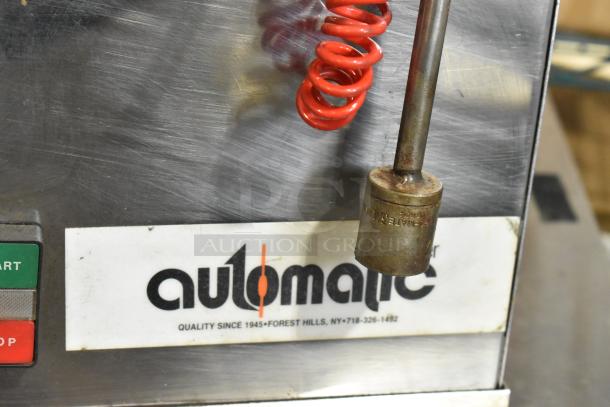 Automatic MJ Metal Commercial Food Processor, stainless steel, buttons for start/stop, logo "Quality since 1945."