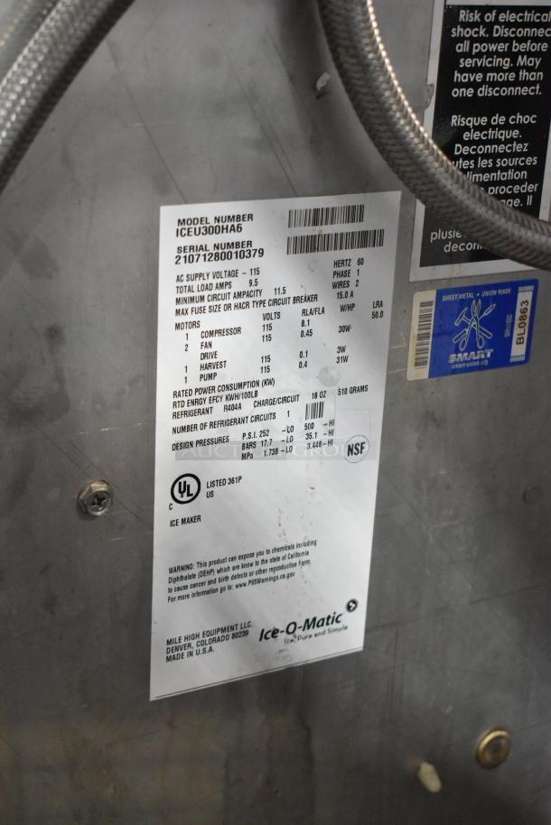 2021 Ice-O-Matic ICEU300HA6 commercial ice machine, metal finish, undercounter model, 115V, 1 phase, NSF certified.