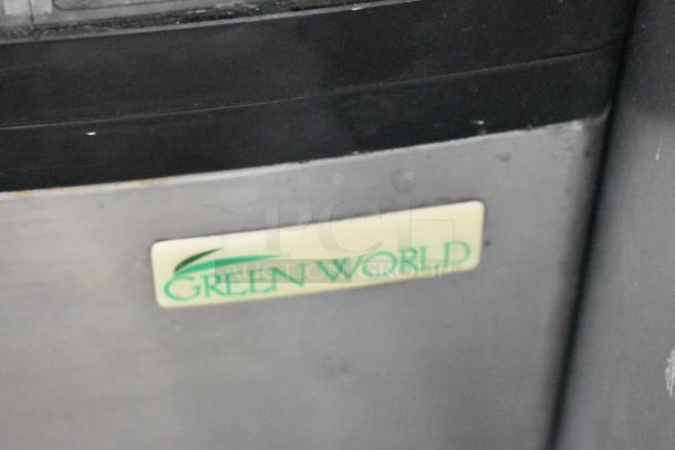 Green World CRT-77-1R metal mini cooler merchandiser with logo. 115 volts, 1 phase. Good condition.