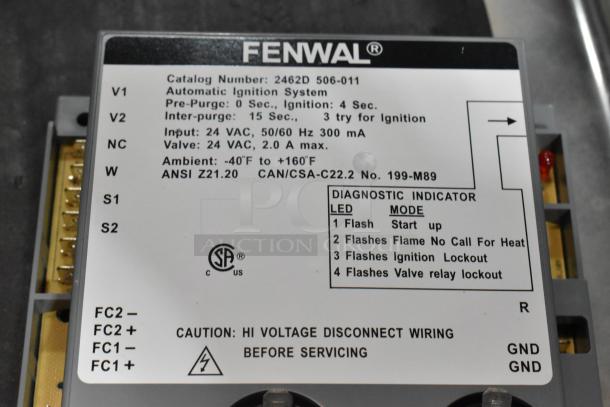 Fenwal Automatic Ignition System, Catalog 2462D 506-011, new scratch and dent, high voltage caution, diagnostic indicators.