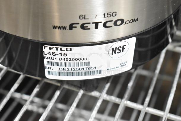 Brand new Fetco Luxus L4S-15 1.5-gallon stainless steel coffee server, scratch and dent, NSF certified, SKU: D45200000.
