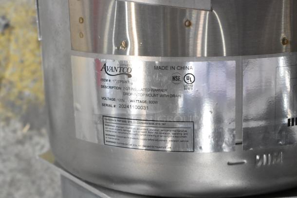 Avantco 177TPSW7 Stainless Steel 7 Qt. Soup Well Warmer, 120V, new with scratches, NSF and UL listed. Serial: 20241100031.