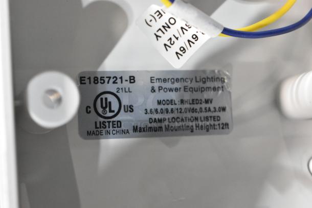 8 new E185721-B / ASRLED-2-HL emergency lights. UL listed. Model: RHLED2-MV. Made in China. Scratch and dent condition.
