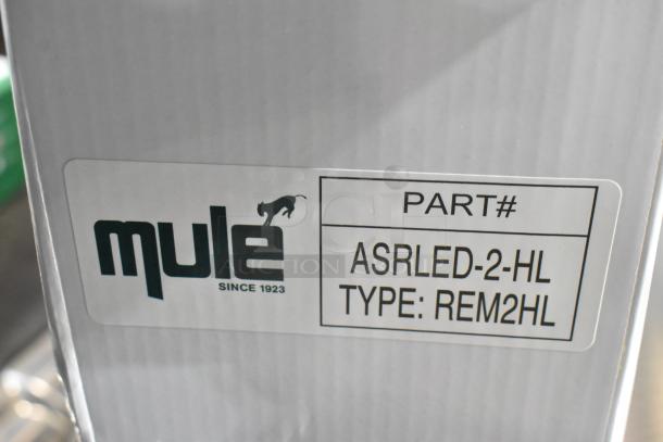 "ASRLED-2-HL emergency light box with Mule logo, indicating brand. New scratch and dent condition."