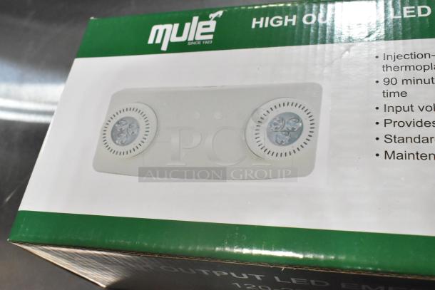 "New ASRLED-2-HL / TSR-W-REM emergency light in box. High output, white thermoplastic, 90 min runtime, 120/277V input."