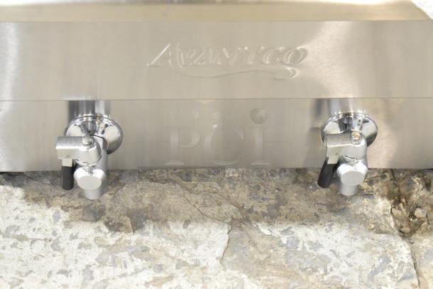 Brand new Avantco 177F202 stainless steel dual tank electric fryer, 30 lb. capacity, scratch and dent, with brand marking.