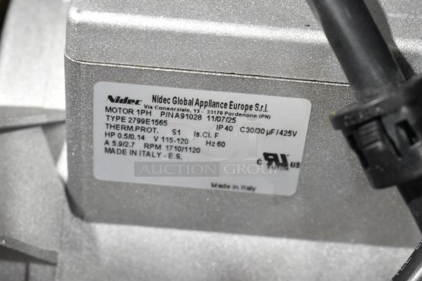 BRAND NEW Nidec motor, 115-120V, 1 phase, 0.5/0.14 HP, IP40, made in Italy. Scratch and dent condition.