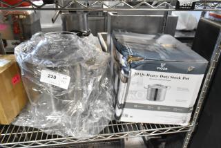 3 BRAND NEW SCRATCH AND DENT! Items Including Vigor 473SSPOT20 SS1 Series 20 Qt. Heavy-Duty Stainless Steel Aluminum-Clad Stock Pot with Cover, Stainless Steel Stock Pot and Poly Mixer Bowl Guard. 3 Times Your Bid! - Item #1226001