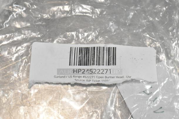 Garland/US Range 4522271 Open Burner Head label with barcode in plastic packaging. Model HP24522271 visible.
