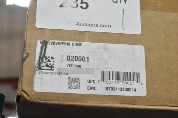 Brand new VitaMix VM0800 stainless steel drink mixer, 120V, 1 Phase. Label shows model VM0800, UPC and EAN codes.