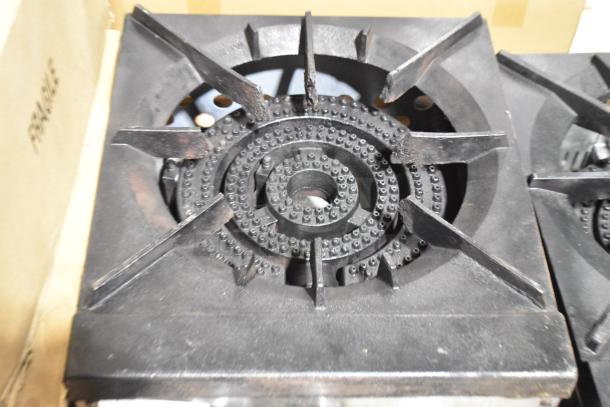 Cook Rite stainless steel gas-powered single burner stock pot range, featuring heavy-duty cast iron grate, in used condition.