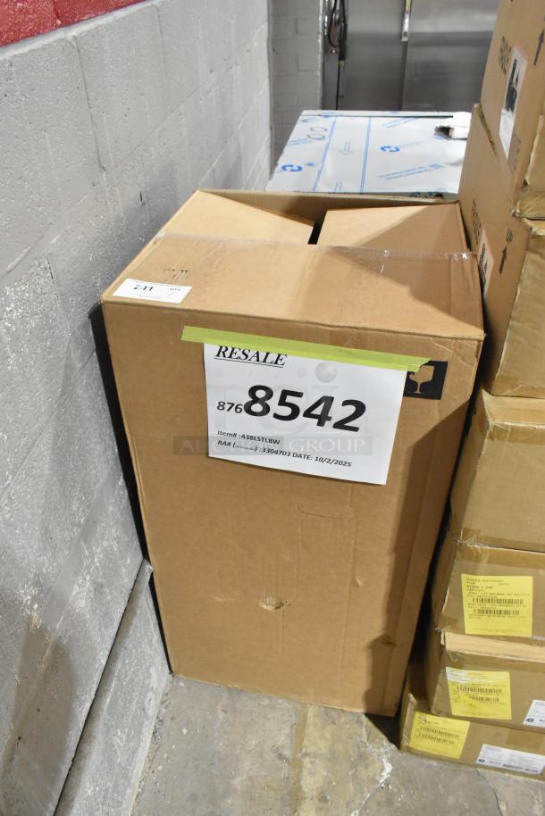 Cardboard box containing Zurn Elkay LZSTL8WSLK ezH20 bottle filling station. Label reads: "RESALE, Item #: 438LSTL8W, Date: 10/2/2025.”