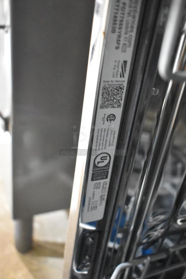 General Electric GE PDT755SYR5FS stainless steel undercounter dishwasher, 115V, 1 Phase, with certification labels visible.