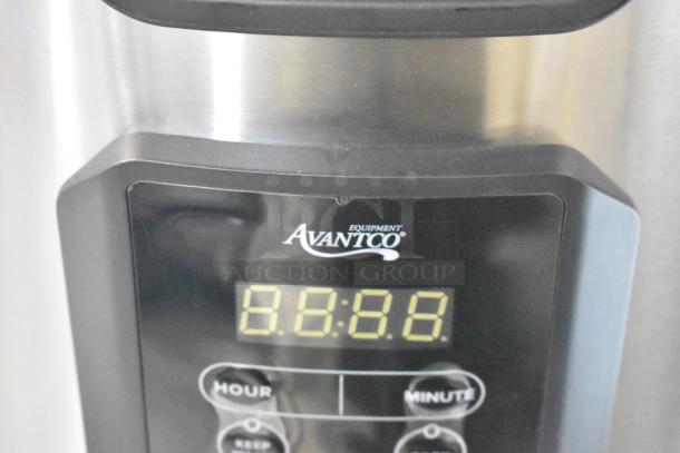 Brand new Avantco 177RCSB90 stainless steel 90 cup digital electric rice cooker/warmer, scratch and dent, 240V, 1 phase.