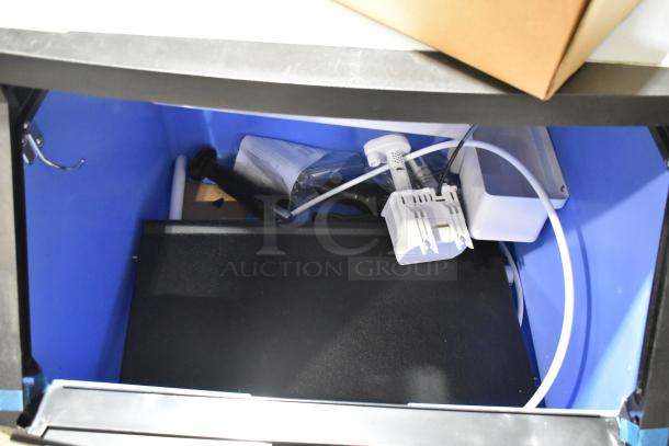 2025 Avantco 194UCF280A stainless steel undercounter ice machine interior, showing components and wiring. Brand new with minor dents.