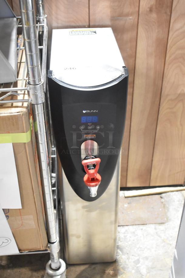Bunn H5X 5 Gallon Commercial Hot Water Dispenser, stainless steel, new with minor scratches, 212°F, 208V, 1 phase.