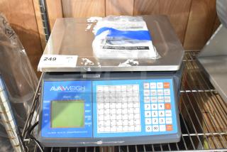 Brand new AvaWeigh 334PCSP60 scale with thermal label printer, slight cosmetic scratches, intact label pads.