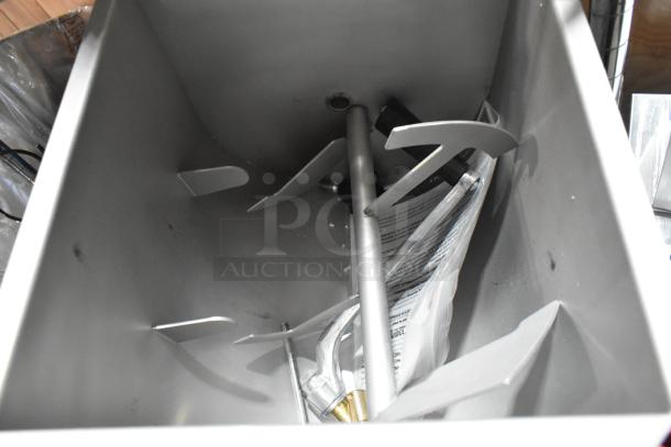 BRAND NEW Backyard Pro BSMM-44T Butcher Series 44 lb. tilting meat mixer, visible paddles, slight scratch and dent condition.