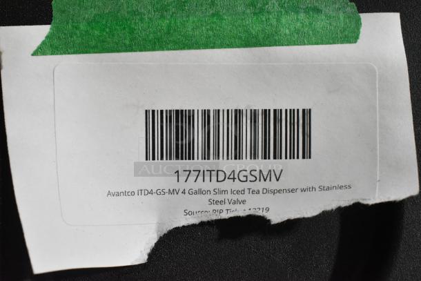 Barcode label for Avantco ITD4-GS-MV 4 Gallon Slim Iced Tea Dispenser with Stainless Steel Valve, item code 177ITD4GSMV.