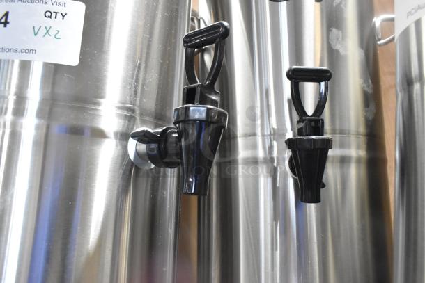 2 Avantco iced tea dispensers, 3 & 5-gallon, stainless steel valves, scratch and dent condition, two items for auction.