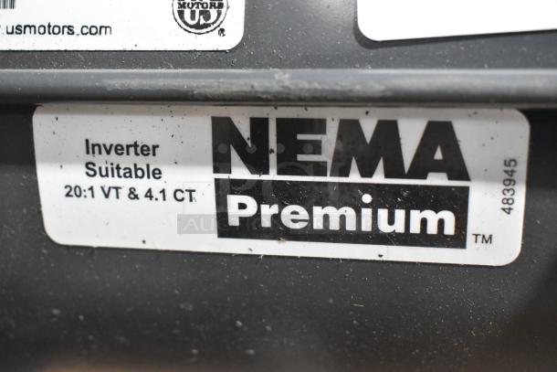 Nema HD98 Motor label displaying "Inverter Suitable" and "NEMA Premium." For 260/460 Volts, 3 Phase.