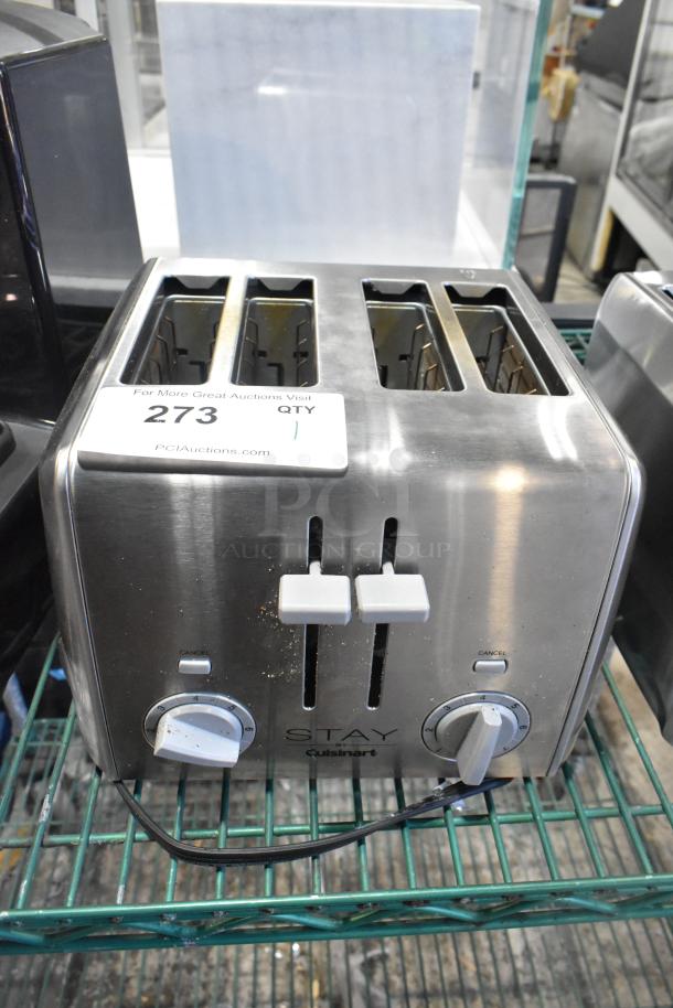 BRAND NEW SCRATCH AND DENT Cuisinart STAY WST480 4-slice toaster, stainless steel, visible minor scratches, model label.