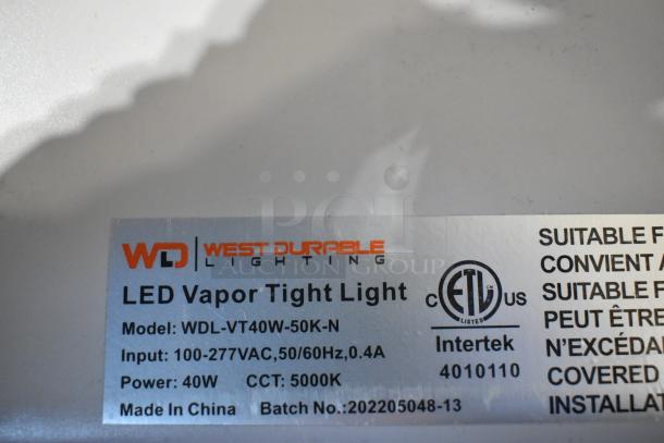 2 WD West Durable LED Vapor Tight Light, Model WDL-VT40W-50K-N. 40W, 5000K. ETL listed, made in China.