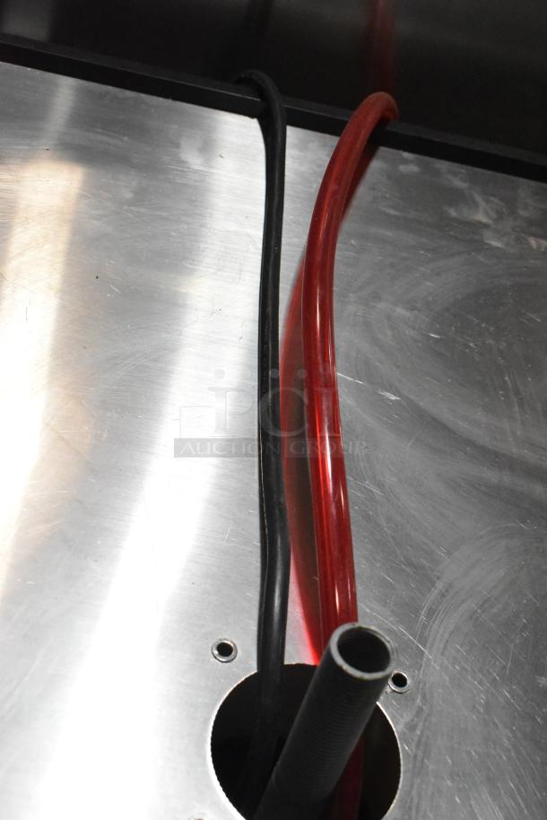 Yukon YDD-1 stainless steel kegerator top, showing red and black dispensing hoses. Commercial grade. 115V, 1 phase.