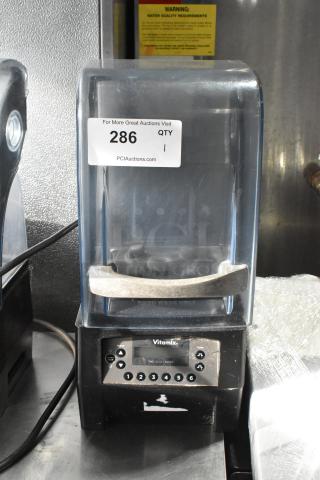 2019 VitaMix VM0145 metal countertop blender with clear dome enclosure, model: VM0145. Features digital controls.