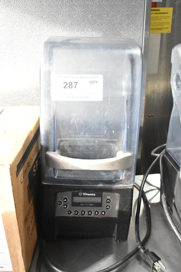 VitaMix VM0145 countertop blender with clear dome enclosure, 120V, 1 phase. Features control panel and speed settings.