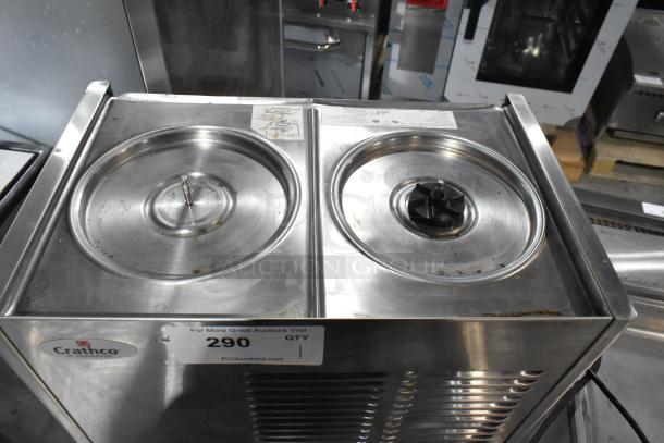 2018 Crathco D25-3 stainless steel beverage dispenser base, 115 volts, 1 phase, minor wear, auction tag 290 visible.