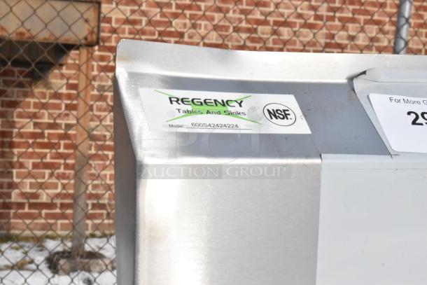 Stainless steel Regency commercial sink, model 600S42424224, NSF certified, new with minor scratches and dents.